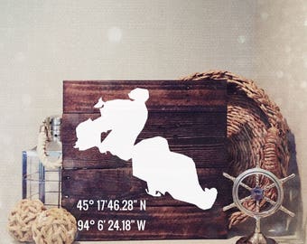 Customizable Lake Sign with Coordinates - Hand Painted, Wood Sign