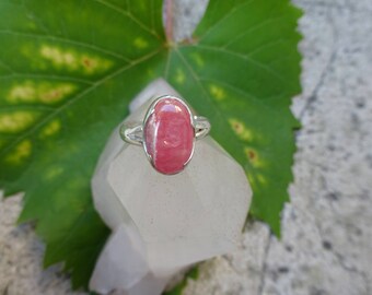 sterling silver ring with rhodochrosite, rhodochrosite ring, ring size 7.5, pink stone ring, boho sterling silver ring, natural stone