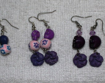 Day of the Dead Skull Earrings Purples