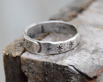 Sweet Sterling Stars Ring. Handmade . Fine Silver . Rustic . Earthy . Boho . Sz.7