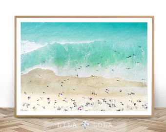 Descargar playa fotografía, impresión del arte de pared, Digital, Foto de agua de mar, Ariel personas, para imprimir grandes carteles, decoración costera, playa de aviones no tripulados