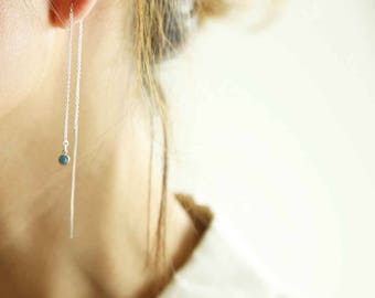 Silver Bar Birthstone Earrings/Birthday Earrings/Simple Thread Earrings/Gemstone Earrings
