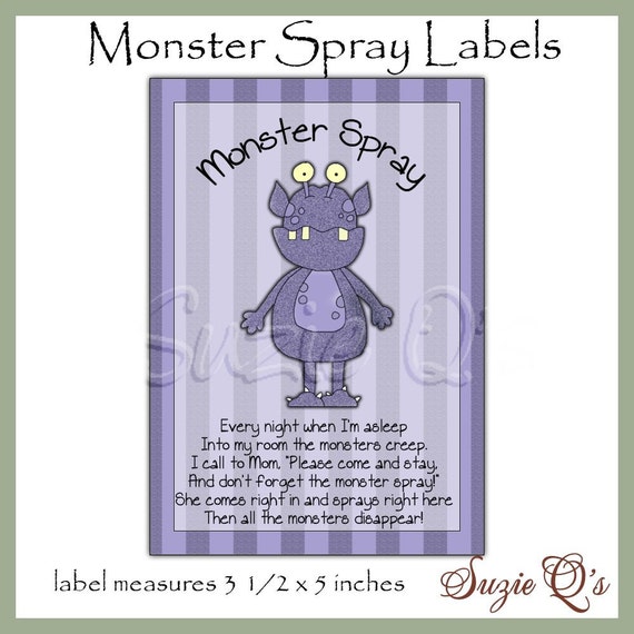 items similar to monster spray bottle labels dgital printable
