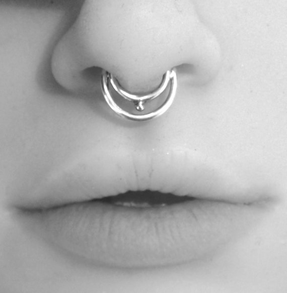 Septum ring in Sterling Silver double ring/ball