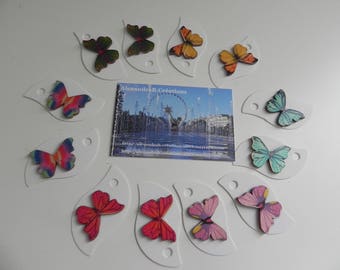 10 labels/markings glass square 6 cm BUTTERFLIES design