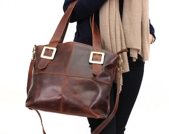 Leather Handbag Tote, Distressed Brown Leather Purse