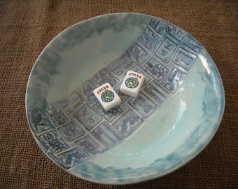 Mahjong Dish - Oriental Plate - Mahjongg Snack Dish - Oriental Dish - Mahjong Plate - Blue Mahjong Dish - Mahjong Gift - Gift Idea