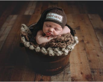 Personalized Newborn Hat, Newborn Name Hat, Newborn Boy Hat, Newborn Photo Prop, Newborn Hats, Newborn Knot Hat, Brown Name Hat, Brown Hats