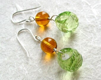 Green and Amber Grape Earrings