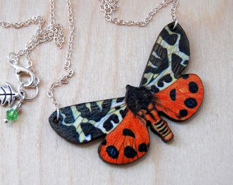 Tiger Moth Necklace | Wooden Moth Pendant Necklace | Insect Jewelry | Moth Art