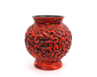 Vibrant Red Haeger Brain Orb Vase