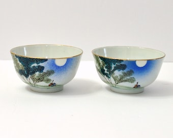 Vintage Chinese Hand Painted Porcelain Rice Bowls