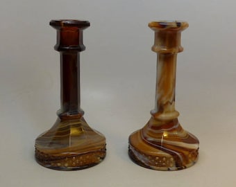 Imperial Caramel Slag Glass Candle Holders - Slag Glass - Vintage Candle Holders