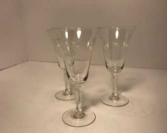 Vintage Etched Glass Wheat Cordial Stemware Set of 3 Bar Ware