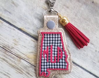 Monogrammed Alabama keychain, personalized Alabama keychain, houndstooth keychain, monogrammed keychain