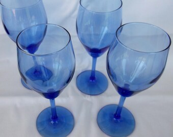 Vintage Blue Stemware, Blue Wine Glasses, Set of Four, Old Moganton, Blue Barware,
