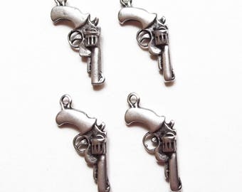 4 charms pistol gun metal silver 30 mm