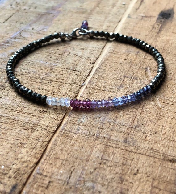 Ombré Gemstone Bracelet ~ Rainbow Moonstone Garnet Amethyst Tanzanite Iolite Pyrite Ombré Gemstone Bracelet, Crystal Healing Bracelet