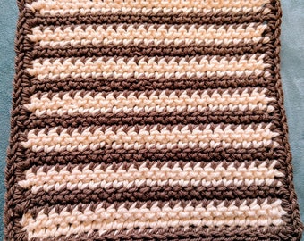 Brown and Beige Striped 100% Cotton Washcloth or Dishcloth