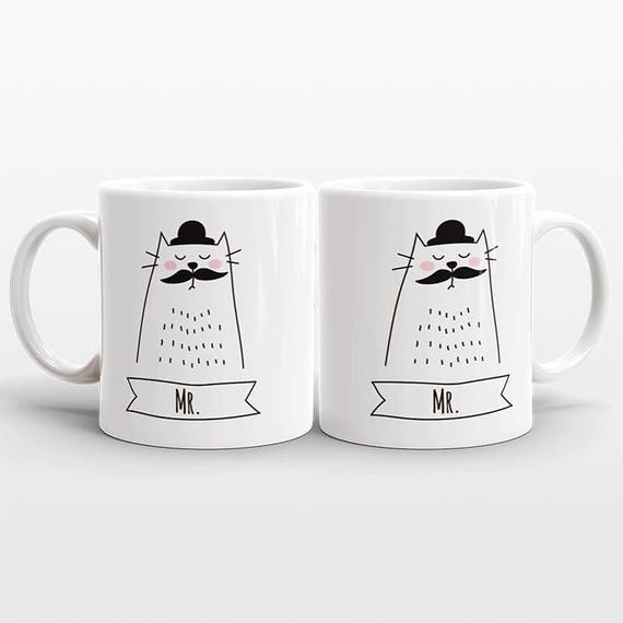 Cat GAY Couple Mugs, Set of 2 MR and MR Mugs, Gay Wedding Gift, Engagement Gift, Anniversary Gift, Gay Couple Gift, Gay Mugs, Coffee Mugs