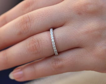 Platinum Diamond Wedding Band, 0.50 Carat, 1.5mm, Women's Half Eternity Wedding Band, Engagement Ring Band, Stacking Stackable Dainty Ring