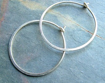 Hammered Silver Hoop Earrings Simple Sterling Silver Medium Hoops, minimalist jewelry womens gift for her, womens gift, handmade earrings