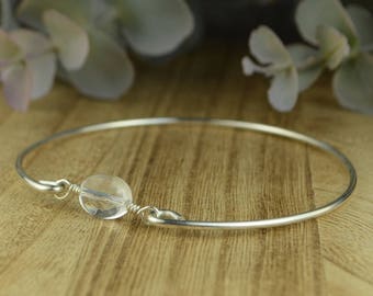 Clear Quartz Bangle Bracelet- Faceted Oval Clear Quartz and Sterling Silver Filled Wire Wrapped Bracelet- Custom Made to Size