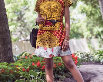 African print shift dress