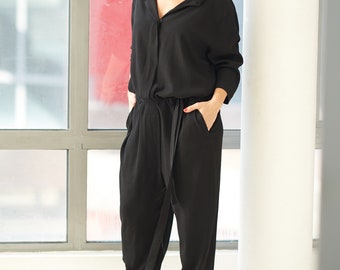 Harem Jumpsuit, Women Jumpsuit, Hooded Jumpsuit, Oversize Jumpsuit, Loose Overall, Women Romper, Plus Size Romper, Long Sleeve Jumpsuit
