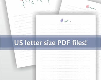 digital letter writing paper download printable pdf file lined stationery pastel colors flowers letterhead
