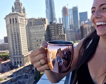 Personalized Vinyl Moscow Mule Copper Mug | Custom Round Copper Mug | Handlettered Copper Mug | Custom Gift | Cocktail Home Bar