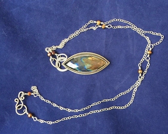 Long Necklace - Labradorite Pendant - Silver Jewelry - Handmade Jewelry - Boho Jewelry