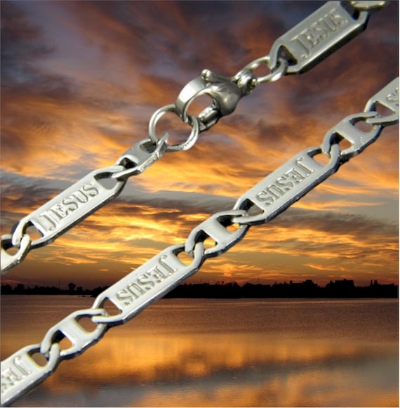 JESUS Stamped Silver Bracelet Necklace Stainless Steel Chain Mens Womans Boys Girls Christian Jewelry - Saint Michaels Jewelry