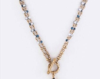 Semi Precious Teardrop Convertible Necklace Gray