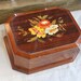 Wood Music Box Vintage 1970's Wood Floral Music Box Oak Wood Jewelry Box Beige Velvet Box Mirrored Music Box Shabby Chic Floral Jewelry Box