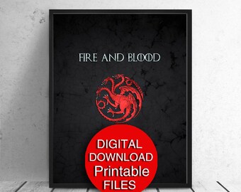 Printable Game of Thrones Poster Dragon House Targaryen 5x7 8x10 11x14 16x20