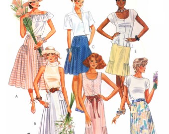 80s McCall's 3587 Skirts with Pleat or Gathered Side Variations in Two Lengths, Uncut, Factory Folded, Sewing Pattern Size 14-16