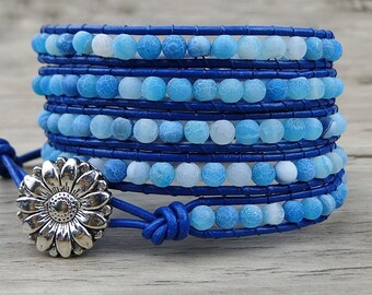 wrap bracelet gemstone bracelet blue beads wrap bracelet leather wrap bracelet boho beaded bracelet yoga bracelet Jewelry SL-205