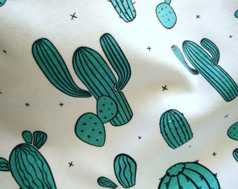 Organic Cotton knit, Interlock knit, GOT certified, Made in USA, Cotton knit fabric,baby clothing fabric, cactus print, green cactus