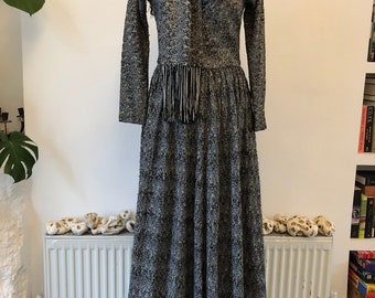 vintage 1980's Jaeger dress with matching scarf. black/white/silver UK 12