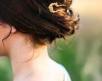 Moon Hair Pin Old Man in the Moon Hair Pin Crescent Moon Hair Clip Moon Face Bobby Pins Celestial Celestial Hair Clip Festival Barrette