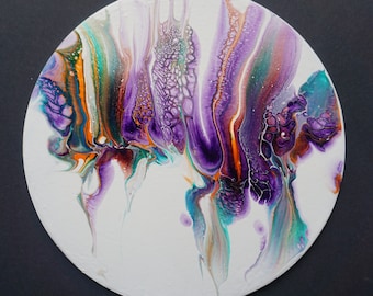 9in Acrylic Pour Painting on wood , Modern Art Abstract Painting, Original Abstract Acrylic Painting Fluid Acrylic