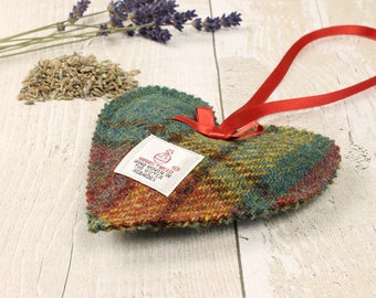 Lavender Heart / Harris Tweed / Autumn Check / Plaid Heart Decoration / Tartan Heart Decoration / Lavender Sachet / Scented Pillow