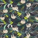 Lazy beige patchwork fabric blue slate dark gray background, rainforest Blend Fabris slumber, rain forest, animals - 1/2 meter