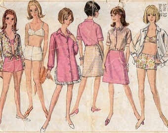 A 2-Piece Bathing Suit, Back-Wrap A-Line Skirt & Beach Shirt/Shirt-Dress/Shift Pattern for Women: Retro Size 10, Bust 31" • Simplicity 6972