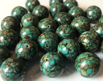 16mm Smooth Mosaic Turquoise Beads