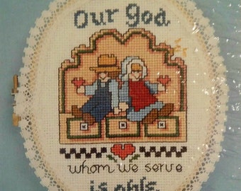 Counted Cross Stitch Kit Rare Vintage God is Able Little Hoops by Jeremiah Junction Designer Linda Coleman