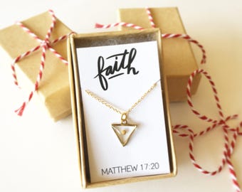 Mustard Seed Necklace, Faith necklace, Christian necklace, triangle charm, baptism, confirmation, mustardseed, minimal, graduation gift