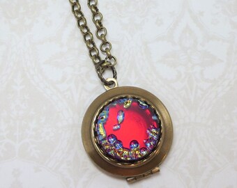 Ruby Red Locket Art Glass Locket Red Necklace Pendant Hollywood Glamour Boho Glam Jewelry Gift