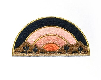 Sundown Chenille Patch, Iron-On Patch, 4" Accessory. Cactus Patch, Western, Desert Inspired, Sunset, Southwest, Cacti. Gift Idea.